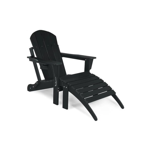 Weather-Resistant Folding Adirondack Chair with Ottoman and Stackable Seating