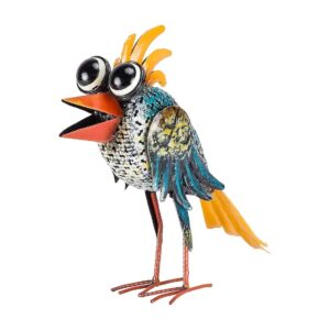 Weather-Resistant Metal Wide-Eyed Bird Lawn Statue - 11'' Tall, Multicolor