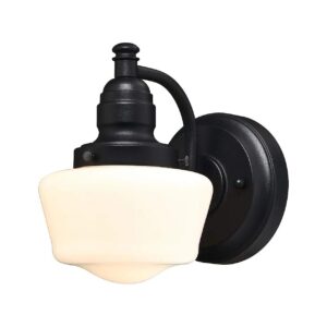 Weather-Resistant One-Light Wall Lighting with Textured Black Finish and White Opal Glass