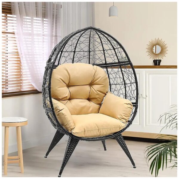 Weather-Resistant Wicker Egg Chair for Outdoor and Indoor Use, Adjustable and Durable