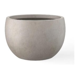 Weathered Concrete Bowl Planter with Drainage Hole and Rubber Plug for Patio Garden Decor