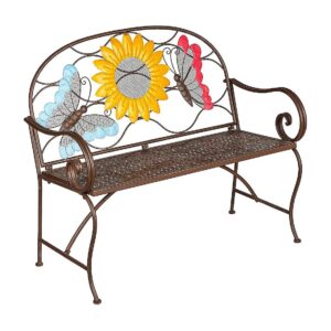 Weatherproof Sunflower Bench with Butterflies for Garden Patio Porch Deck Furniture