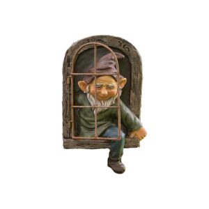 Whimsical Tree Peeker Sculpture 12 inch Elf Out the Door Garden Decoration