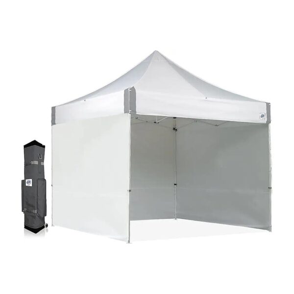 White 10x10 Pop Up Canopy with Mid-Zip Sidewall and Roller Bag