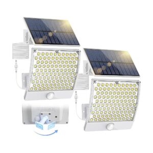 White 2 Pack Solar Motion Sensor Flood Lights for Patio Garden Shed Barn Garage