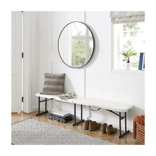 White 6 Foot Fold-in-Half Bench with Carrying Handle, Sturdy Steel Frame, Waterproof Top