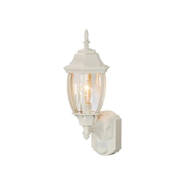 White Aluminum Outdoor Lantern with Beveled Glass and 180-Degree Motion Sensor