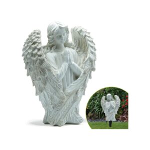 White Angel Cemetery Statue with Flower Vase for Fresh or Artificial Flowers