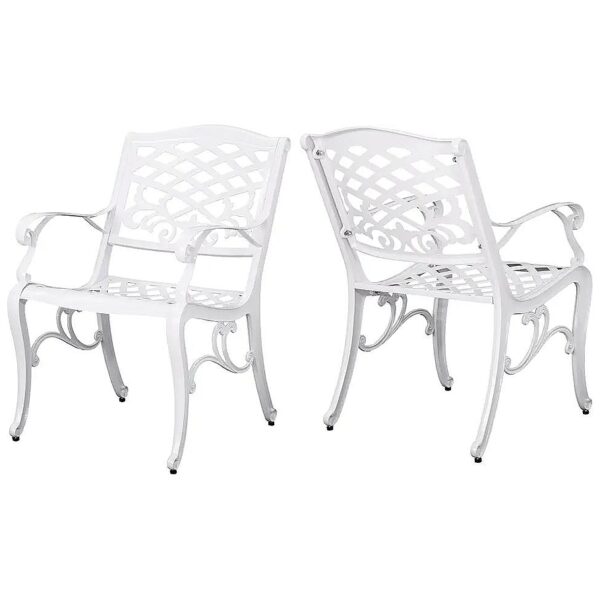 White Cast Aluminum Outdoor Patio Arm Chair Set of Two Arm Rest Chairs for Backyard