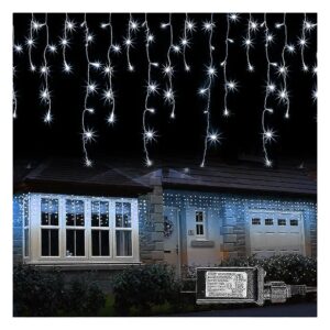 White Christmas Icicle Lights with 360 LEDs and 8 Modes for Outdoor Decorations