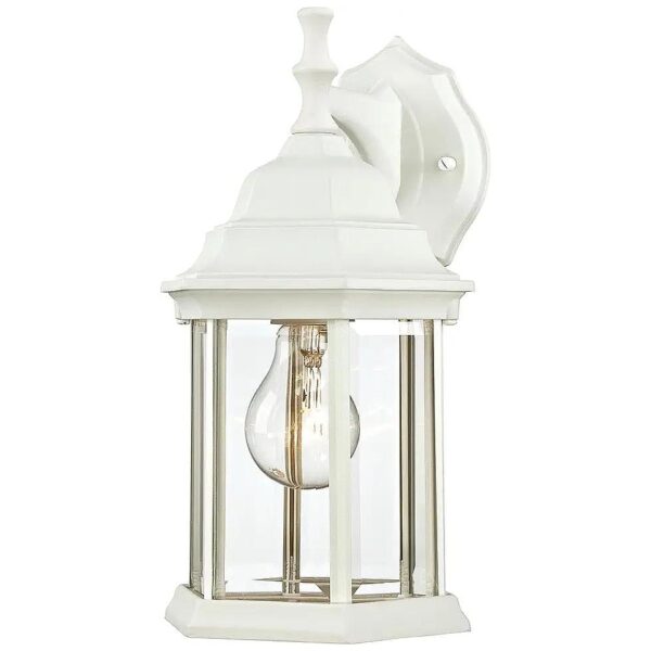 White Finish Exterior Wall Lantern with Clear Beveled Glass Panels and Cast Aluminum