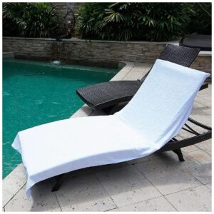 White Fitted Elastic Pocket Lounge Chair Cover Towel 40" x 90" Soft Turkish Cotton