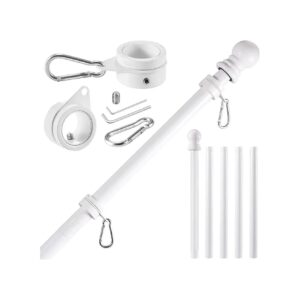 White Flagpole Kit for House with Thickened Stainless Steel Pole and 5 Section Flagpole