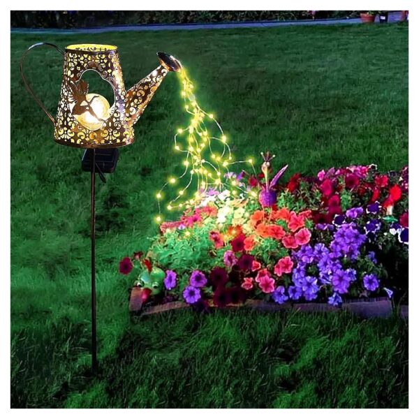 White Glass Solar Watering Can with Fairy Lights for Romantic Outdoor Ambiance