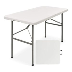 White Heavy Duty Folding Table with Handle and Lock for Picnic and Camping