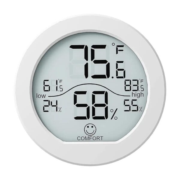 White Indoor Temperature Humidity Meter with LCD Display and Calibration