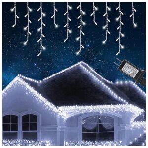 White LED Icicle Lights with 60 Drops and 8 Modes for Holiday and Party Decorations