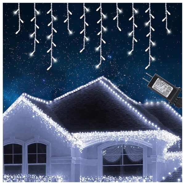 White LED Icicle Lights with 60 Drops and 8 Modes for Holiday and Party Decorations