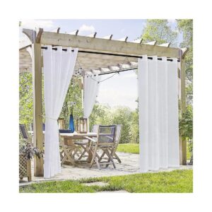 White Linen Look Outdoor Sheer Curtains for Patio Porch Pool Hut Spa Room Divider