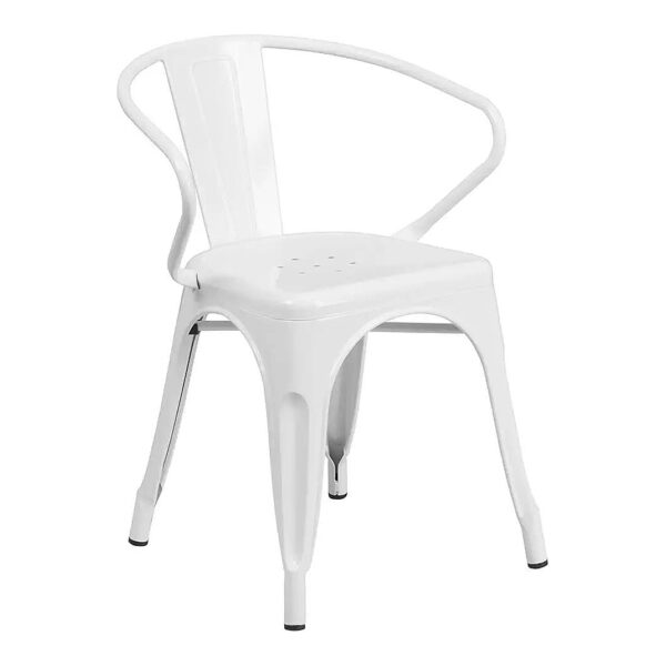 White Metal Indoor-Outdoor Chair with Arms for Commercial or Residential Use