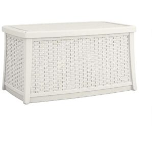 White Outdoor End Table with Storage for Patio Accessories and Couches