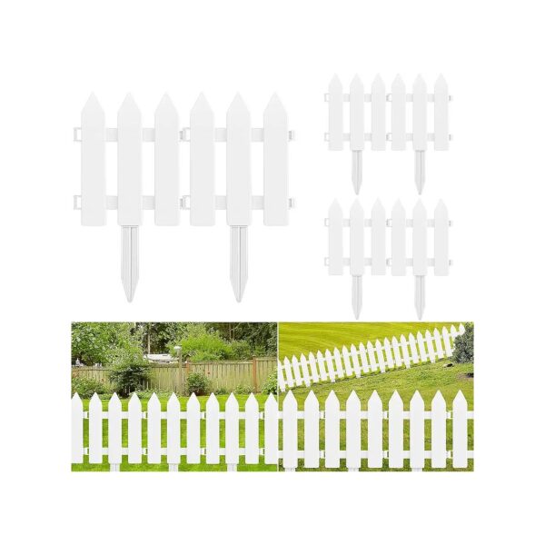 White Plastic Picket Fence Edgings Lawn Flowerbeds Plant Borders Decorative Garden Yard