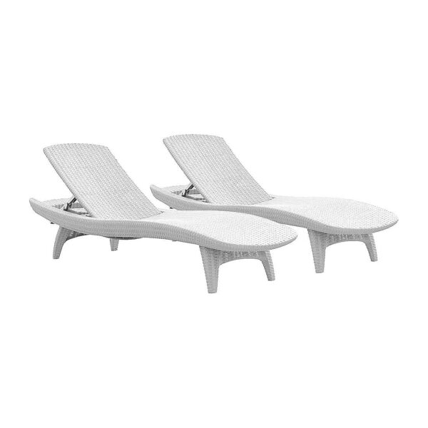 White Resin Rattan Pool Chaise Lounge Chairs Set of 2 Adjustable Back