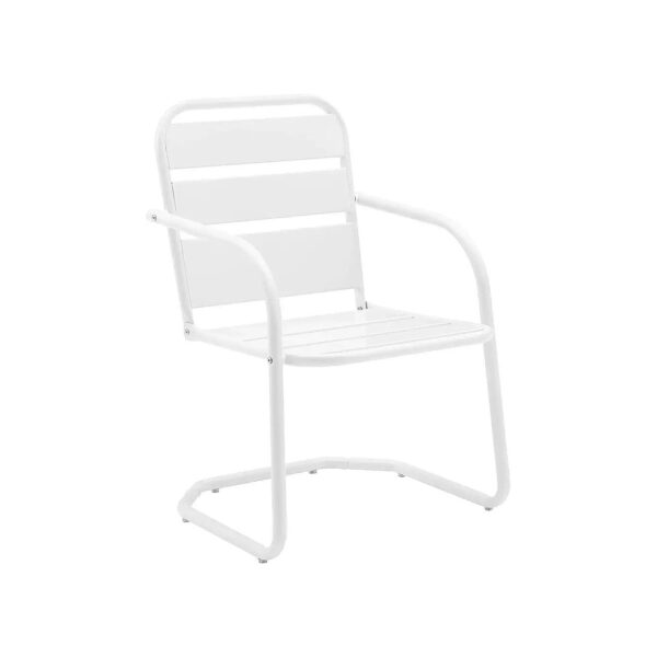 White Retro Steel Metal Chair Set Aluminum Frame Sturdy Weather Resistant Furniture