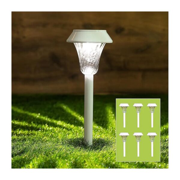 White Solar Pathway Lighting with Glass Lens and Metal Stake for Garden and Lawn