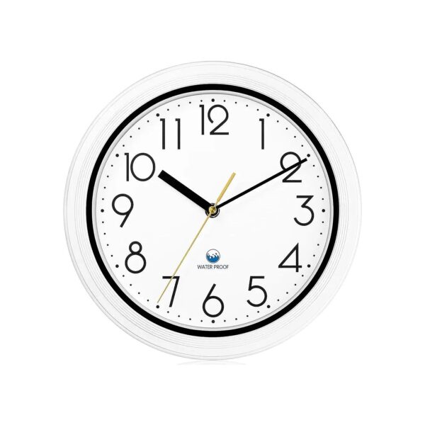 White Waterproof Wall Clock for Indoor Outdoor Use battery powered quartz round clock