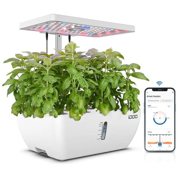 WiFi Controlled Hydroponic System with 12 Pods, 5L Water Tank, and LED Grow Light