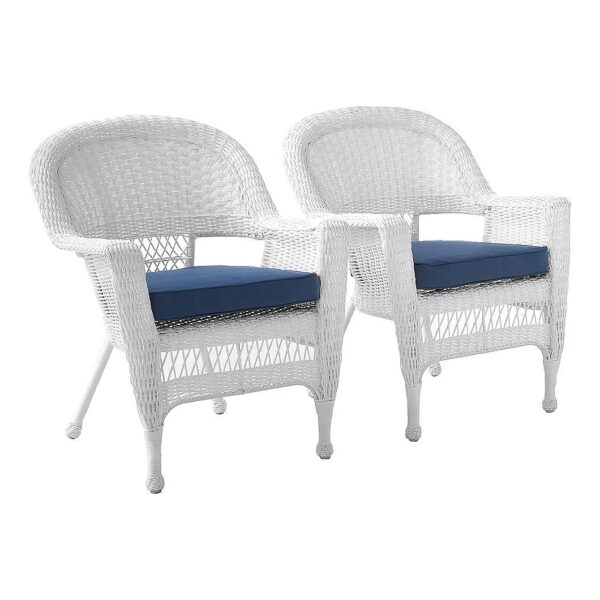 Wicker Chair Set with Blue Cushions and Durable Steel Frames