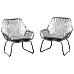 Wicker Club Chair Set of 2 in Gray White Gray Color with Steel Frame