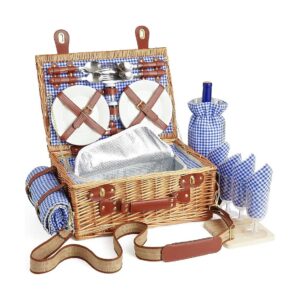 Wicker Picnic Basket with Cooler, Blanket, and Removable Strap for 4 Person