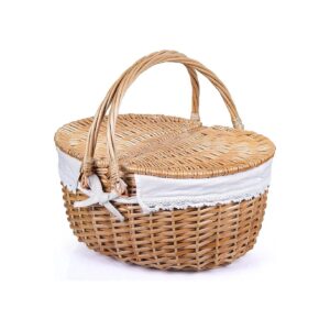 Wicker Picnic Basket with Lids and Handle for Family Gatherings and Outdoor Events