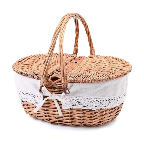 Wicker Picnic Basket with Natural Color and Foldable Handles for Portable Snacking