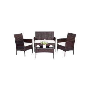 Wicker Rattan Patio Furniture Set with Loveseat and Chair for Backyard or Balcony