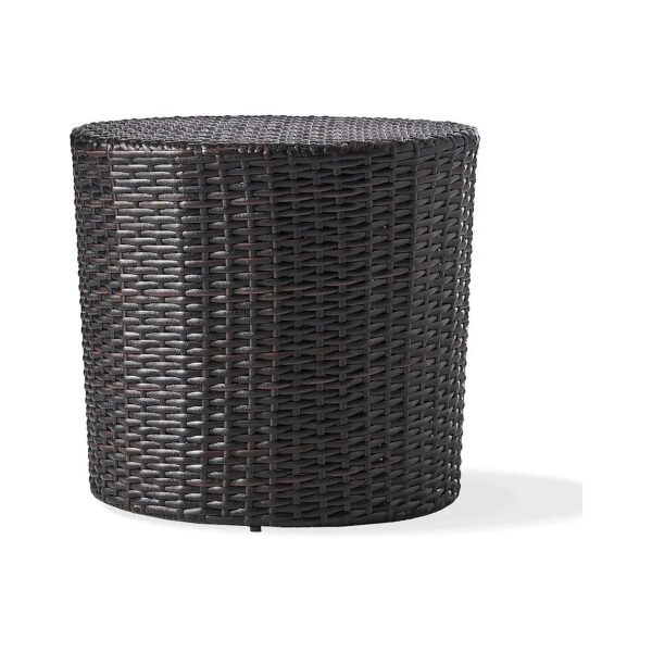 Wicker-Rattan Side Table with Neutral Multibrown Finish and Aluminum Frame