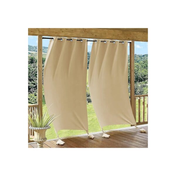 Windproof Blackout Curtains for Patio or Bedroom, 84 Inch Long, Water Resist, Beige