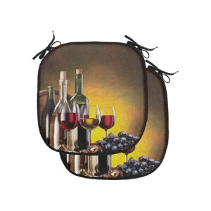 Wine Chair Cushion Set with Grapes and Glasses Artwork 16x16 inches