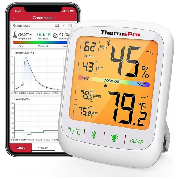 Wireless Indoor Thermometer and Humidity Gauge with Large LCD Display