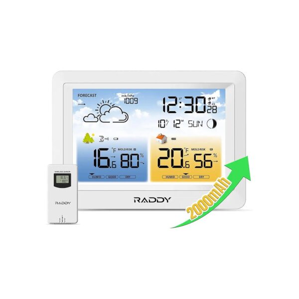 Wireless Weather Station with Rechargeable Battery and Adjustable Brightness for Home Use