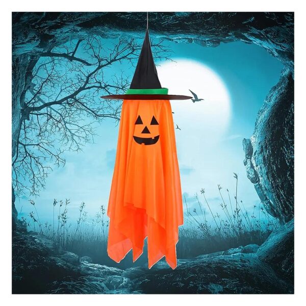 Witch Hat Halloween Decoration with Hanging Pumpkin Lantern Snape and Silky Material