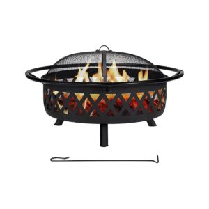 Wood Burning Fire Pit with Fireplace Poker and Mesh Spark Screen for Safer and Easier Use