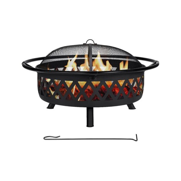 Wood Burning Fire Pit with Fireplace Poker and Mesh Spark Screen for Safer and Easier Use