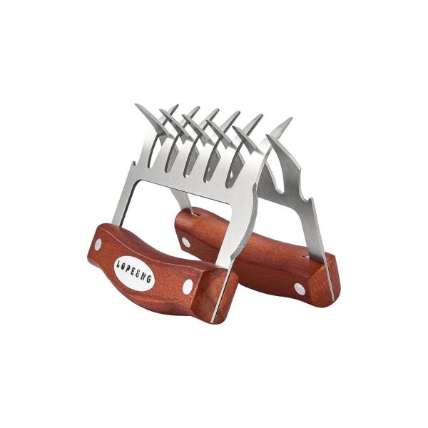 Wood and Stainless Steel BBQ Meat Handler Claws for Easy Shredding