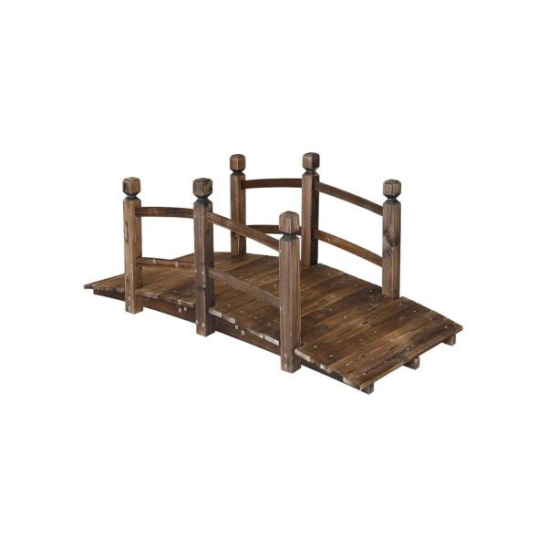 Wooden Garden Bridge with Double Handrails and Stained Finish for Yard or Patio Decor