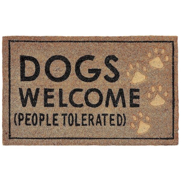 Woven Coir Door Mat with Paw Print and Humorous Phrasing - Perfect for Dog Welcoming