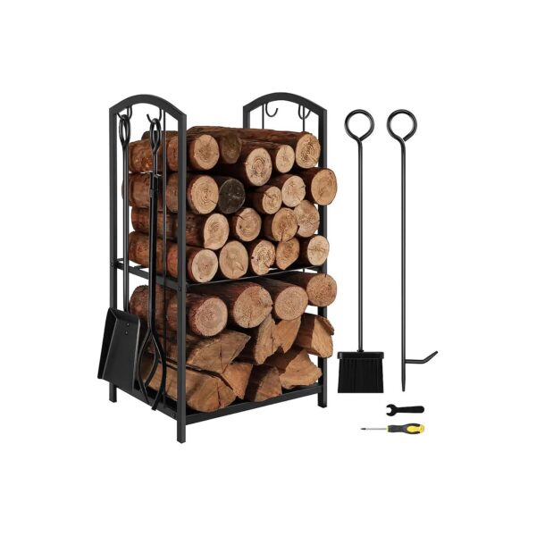 Wrought Iron Firewood and Tool Storage Set for Indoor and Outdoor Hearths