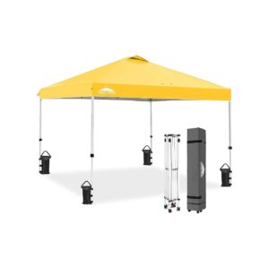 Yellow 10x10 Portable Pop Up Canopy Tent with Easy Setup and Ventilation